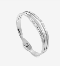 Silver double-band bangle with stones